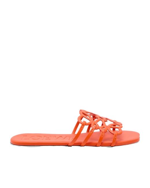 Loewe Red Petal Anagram Leather Sliders