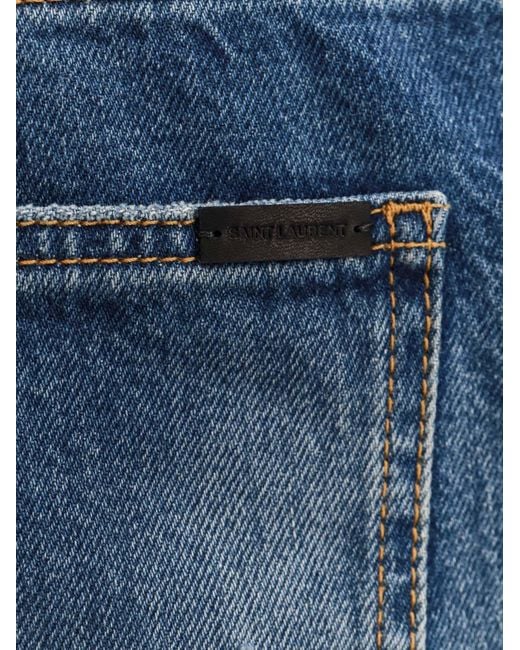 Saint Laurent Blue Logo Patch Straight Leg Jeans for men
