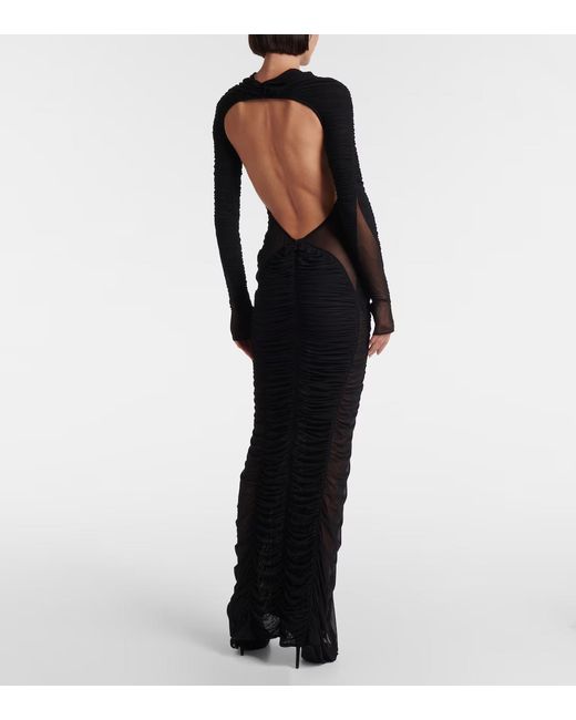 Mugler Black Pleated Back Mesh Dress