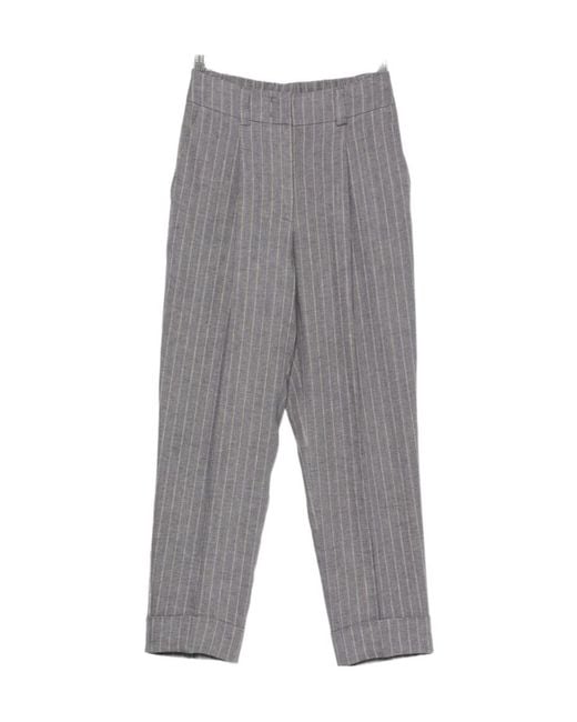 Peserico Gray Pinstripe-Pattern Pleated Trousers