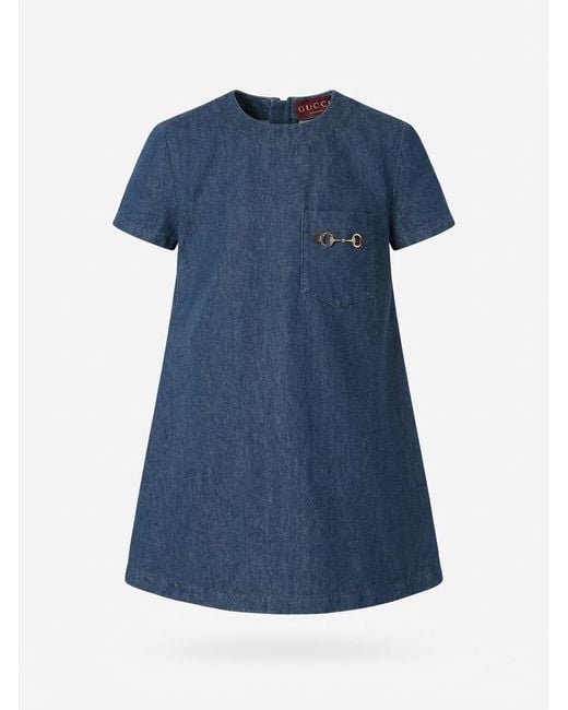 Gucci Blue Logo Detailed Short-Sleeved Dress
