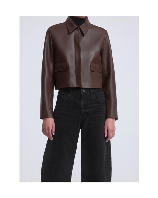 Nour Hammour Brown Long-Sleeved Leather Jacket