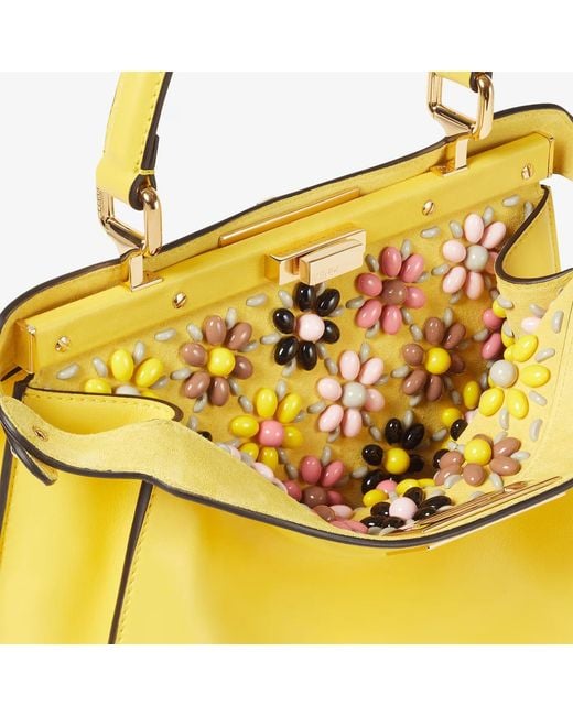 Fendi Yellow Peekaboo Iseeu Medium Broom Leather Bag With Floral Decoration