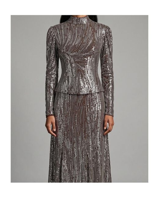 Rabanne Gray Sequin Wave Long Sleeve Top