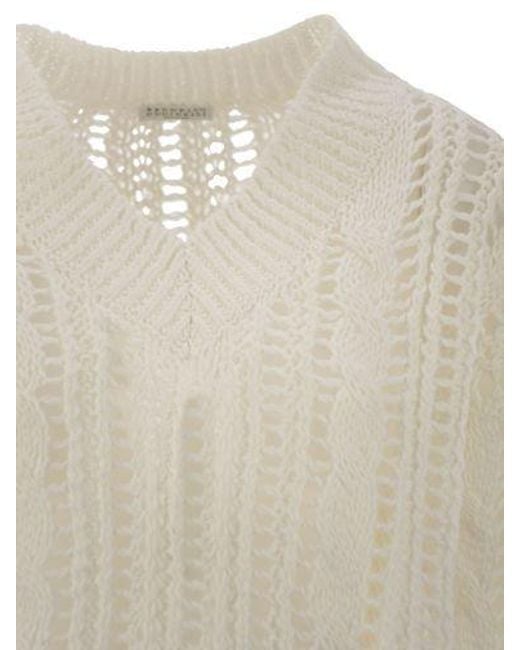 Brunello Cucinelli Natural Cable-Knit Mesh Jumper