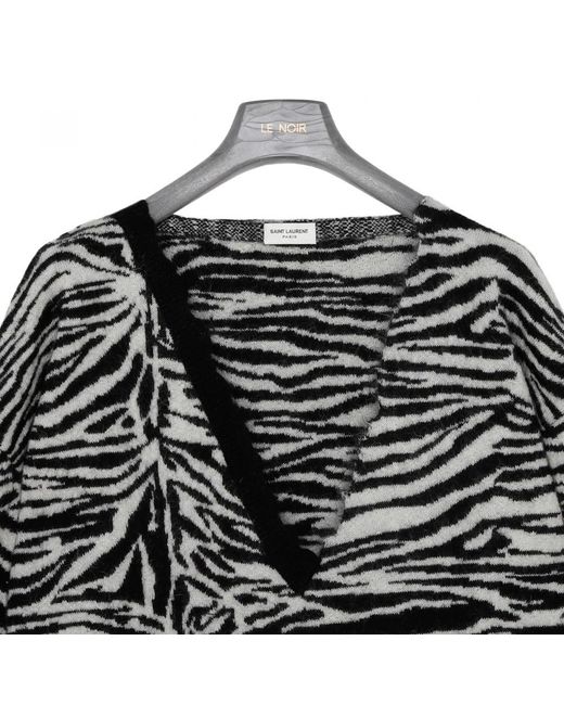 Saint Laurent Black Zebra Patterned V-Neck Sweater