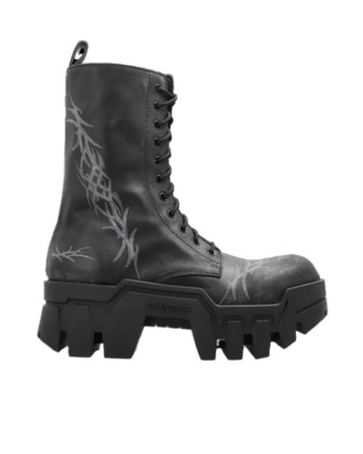 Balenciaga Black Platform Lace-Up Ankle Boots