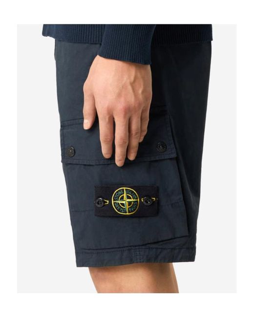 Stone Island Blue Logo Patch Cargo Shorts for men