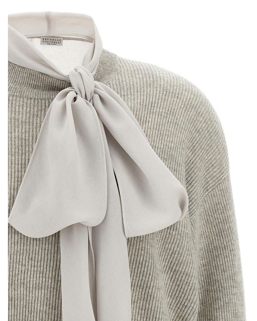 Brunello Cucinelli Gray Monile Detailed Knit Sweater