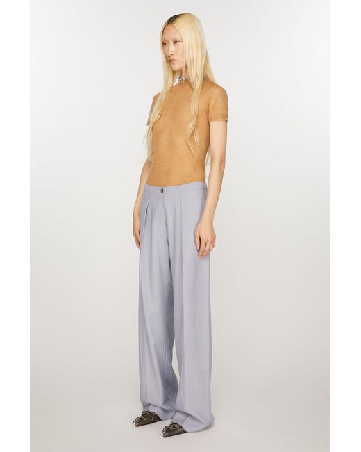 Acne Blue Mid-Waist Wide Leg Tailored Trousers