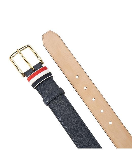 Thom Browne White Striped Buckle Belt for men