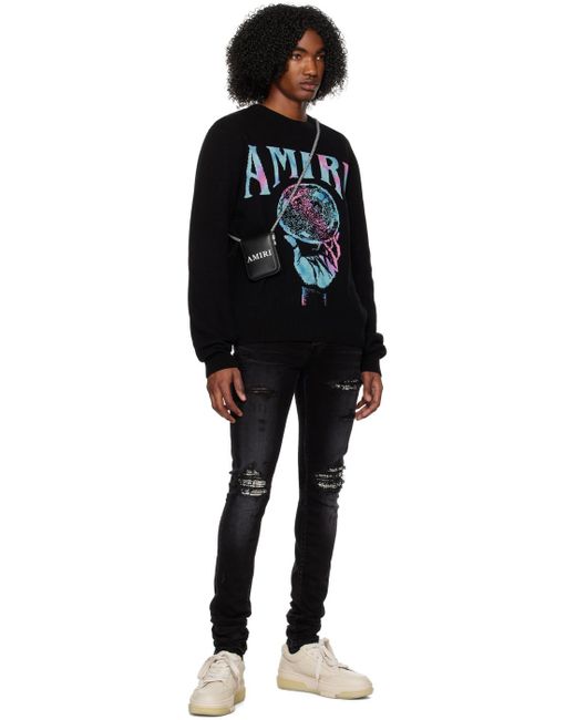 Amiri Black Logo-Print Crew Neck Jumper for men