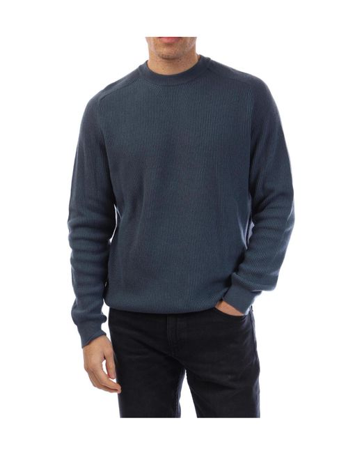 Boss Blue Crew-Neck Knit Sweate for men