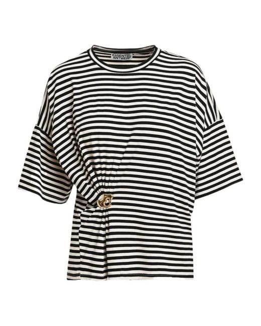 Essentiel Antwerp Black Kriss Striped Brooch T-Shirt