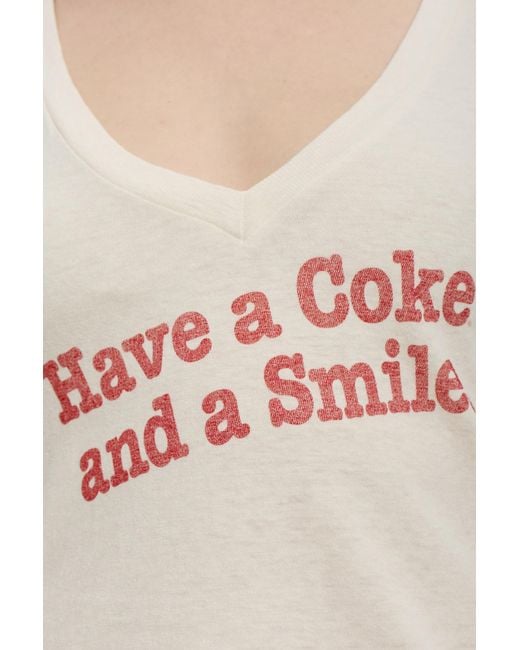 Re/done Gray X Coca Cola Slogan-Print V-Neck T-Shirt