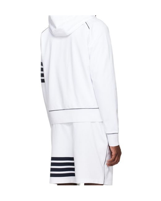 Thom Browne White Loopback Stripe-Detail Hoodie for men