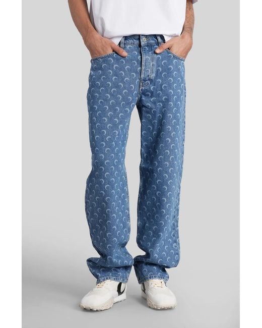 MARINE SERRE Blue Moon-Print Jeans for men