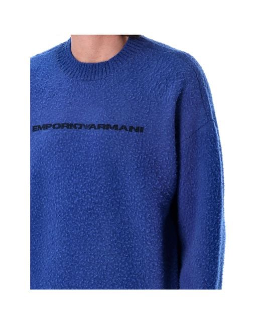 Emporio Armani Blue Logo Printed Crewneck Jumper for men