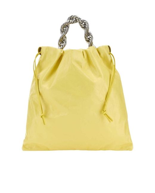 Jil Sander Yellow Metallic Top-Handle Leather Tote Bag