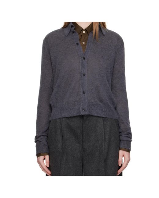 Auralee Gray Sheer Knit Shirt Cardigan