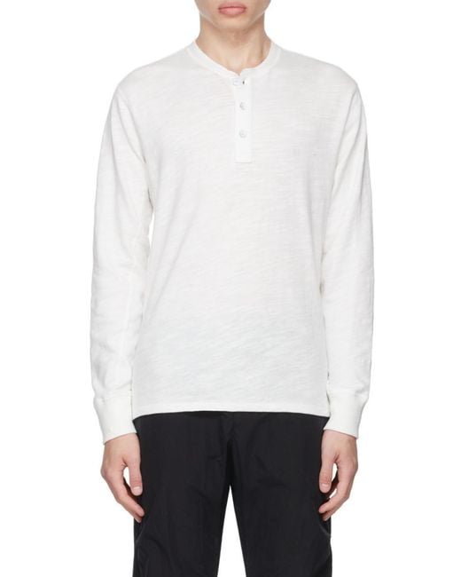Rag & Bone White Round Slit Collar Long-Sleeved T-Shirt for men