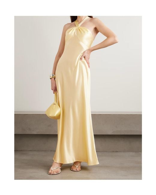 Rixo Metallic Losanna Satin Halterneck Maxi Dress