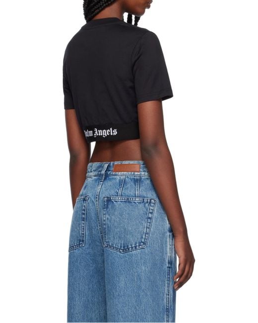 Palm Angels Black Logo Tape Cropped Top