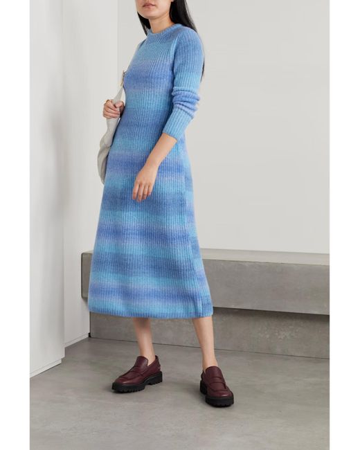 Vince Blue Space-Dyed Open-Knit Midi Dress