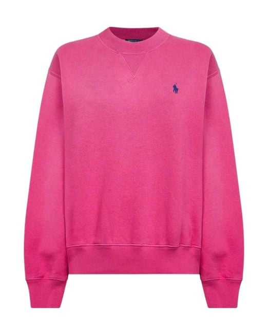 Polo Ralph Lauren Pink Logo Embroidered Crewneck Sweatshirt