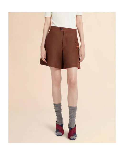 Marni Brown Logo-Patch Shorts