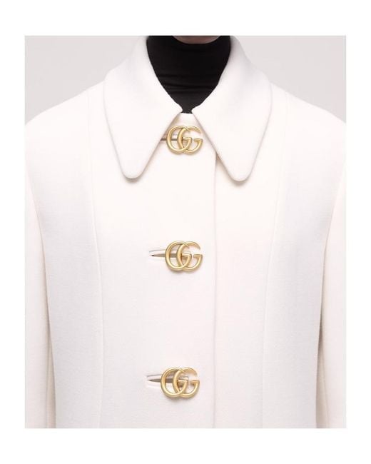 Gucci White Wool Natté Coat With Double G Button