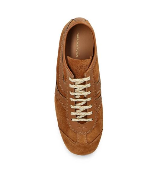 Dries Van Noten Brown Round-Toe Lace-Up Sneakers