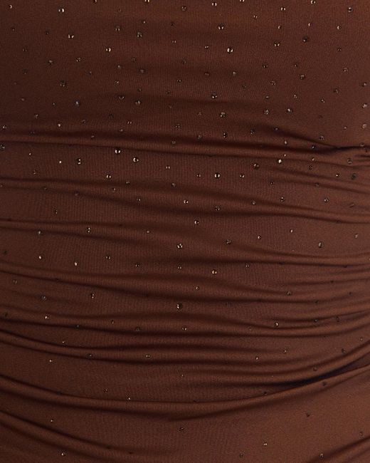 Mc2 Saint Barth Brown Crystal-Embellished Ruched Swimsuit