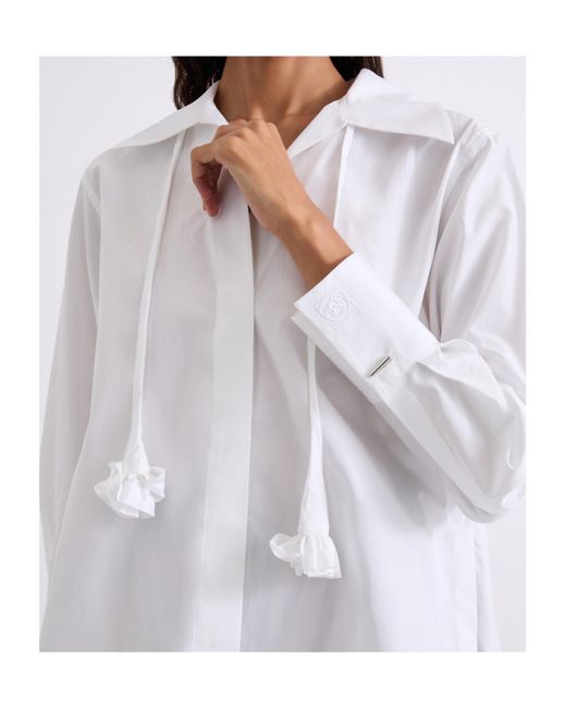 Marella White Neckerchief-Adorned Cotton Poplin Shirt