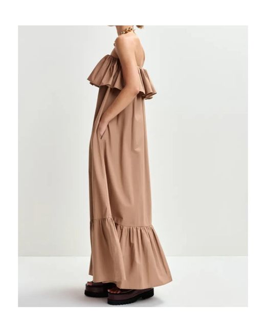 Essentiel Antwerp Brown Strapless Ruffled Maxi Dress