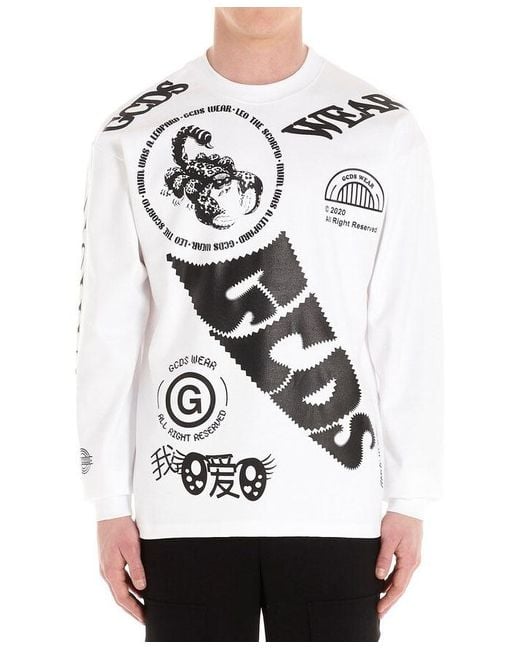 Gcds White Graphic Long-Sleeve T-Shirt for men