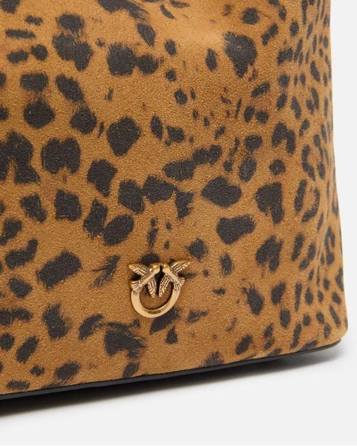 Pinko Brown Leopard Printed Mini Bucket Bag