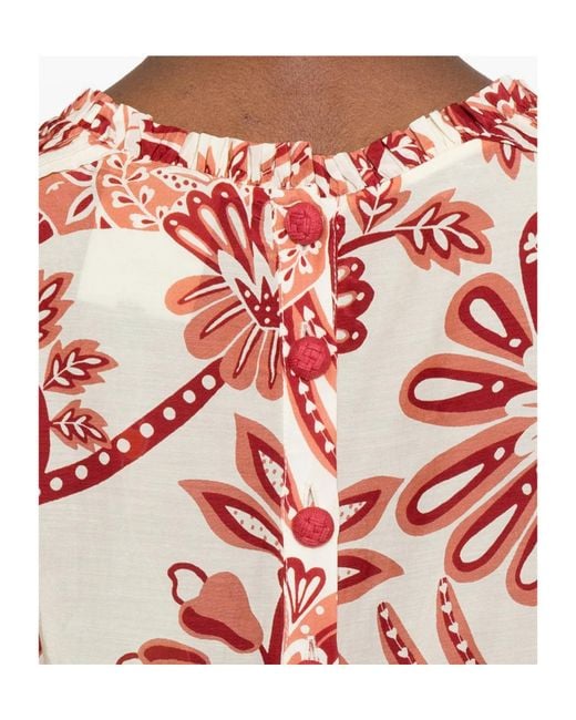 Farm Rio Red Floral-Printed Ruffled Top