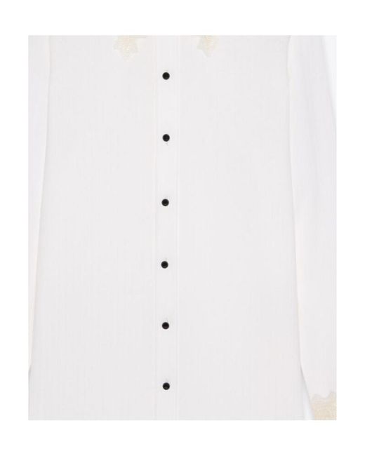 Saint Laurent White Striped Lace Embroidered Shirt