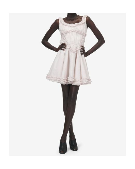 McQueen Multicolor Pleated Ruffle Pinstripe Mini Dress