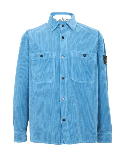 Stone Island Blue Corduroy Structured Overshirt for men