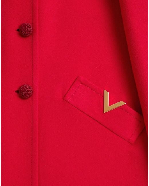 Valentino Red Button-Up A-Line Hem Coat
