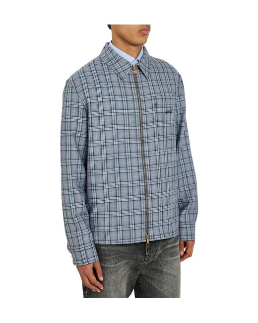 Versace Blue Checked Wool Shirt for men