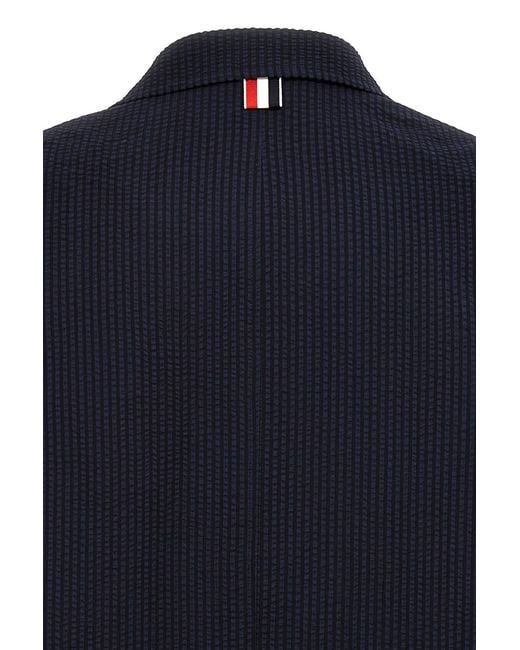 Thom Browne Blue Single Breasted Seersucker Blazer for men