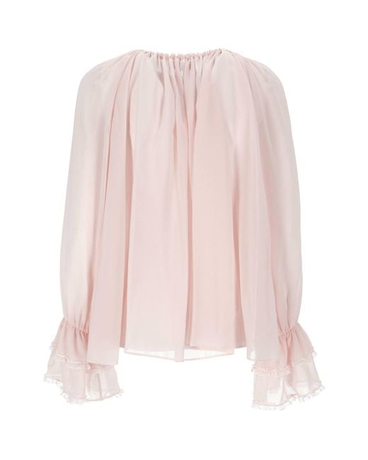 Chloé Pink Chloé Gathered V-Neck Drawstring Top