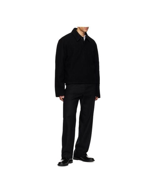 Rier Black Collared Long-Sleeved Polo Shirt for men