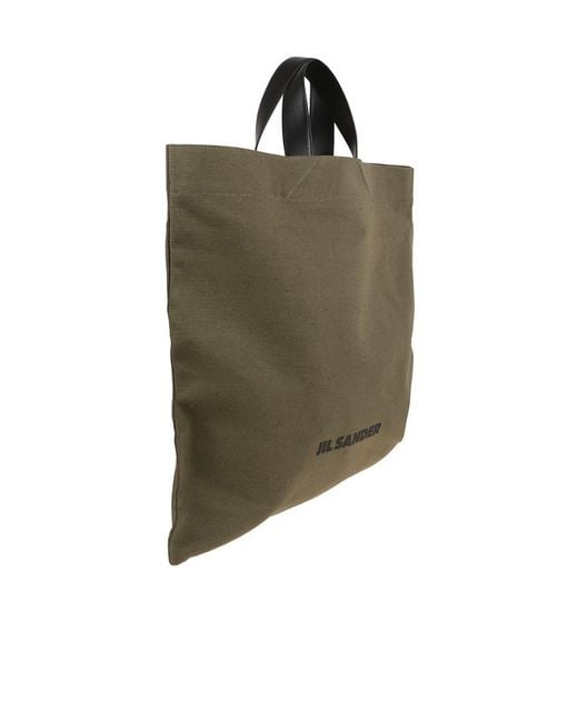 Jil Sander Green Logo Printed Tote Bag for men
