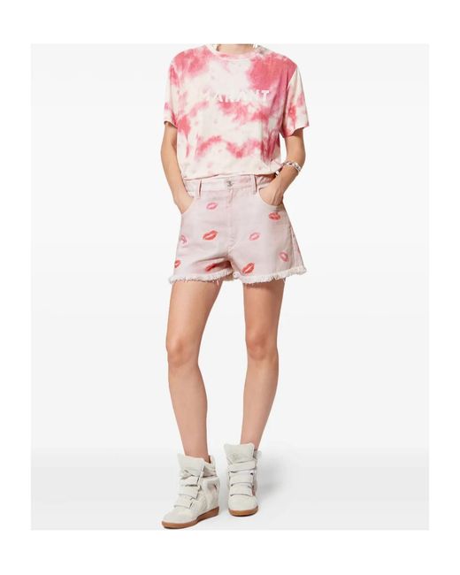 Isabel Marant Pink Isabel Marant Étoile Lesia Frayed Print Shorts