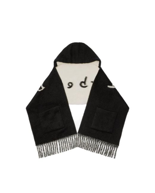 Burberry Black Logo Alpaca Wool Blend Hooded Scarf