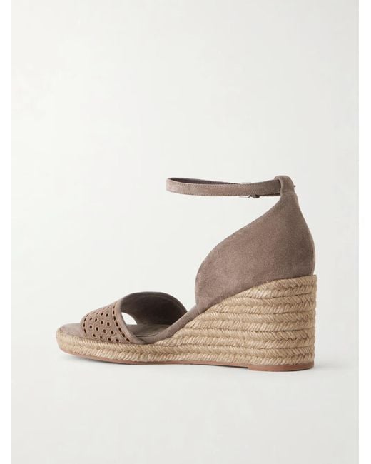 Brunello Cucinelli Natural Suede Espadrille Wedges With Broderie Anglaise